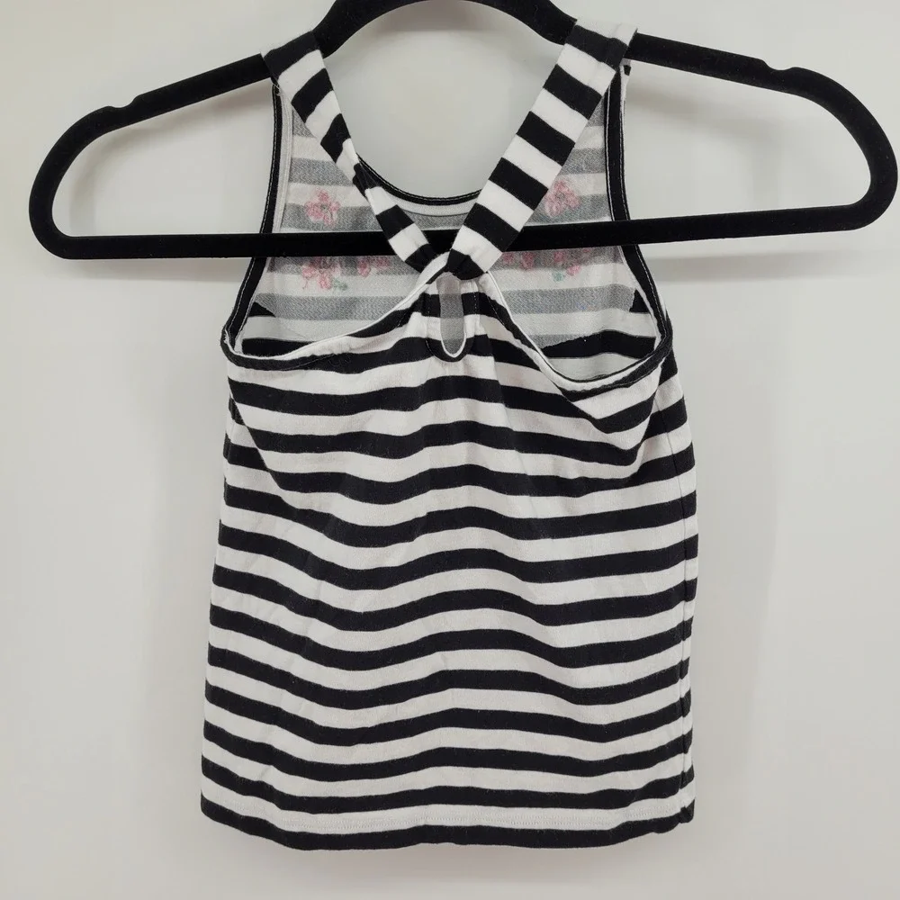 Gymboree School Girly Black White Striped Sequin Floral Tank Top Girls Size 6